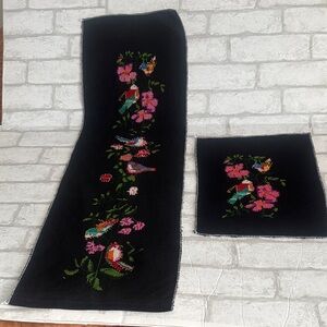 Floral and Bird Embroidered Black Fabric Set handmade cross stitch pattern